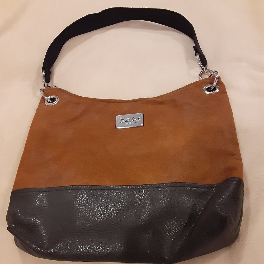 2 Piece Designer Trish Post Tan Suede Purse/Change Purse, Single Strap.